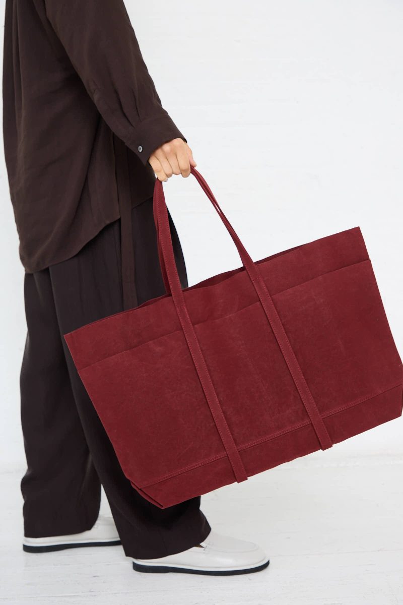 Amiacalva WashedCanvas6PocketsLargeTote Burgundy Oroboro 1