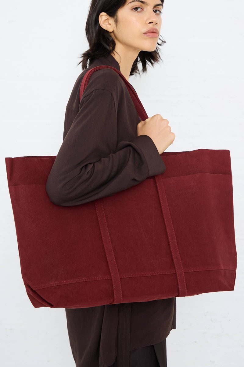 Amiacalva WashedCanvas6PocketsLargeTote Burgundy Oroboro 1136