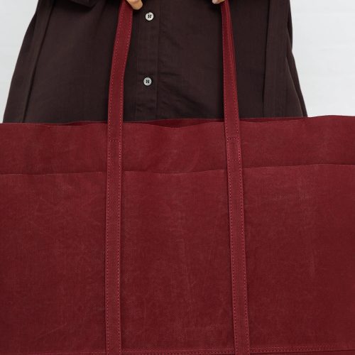 Amiacalva WashedCanvas6PocketsLargeTote Burgundy Oroboro 1150