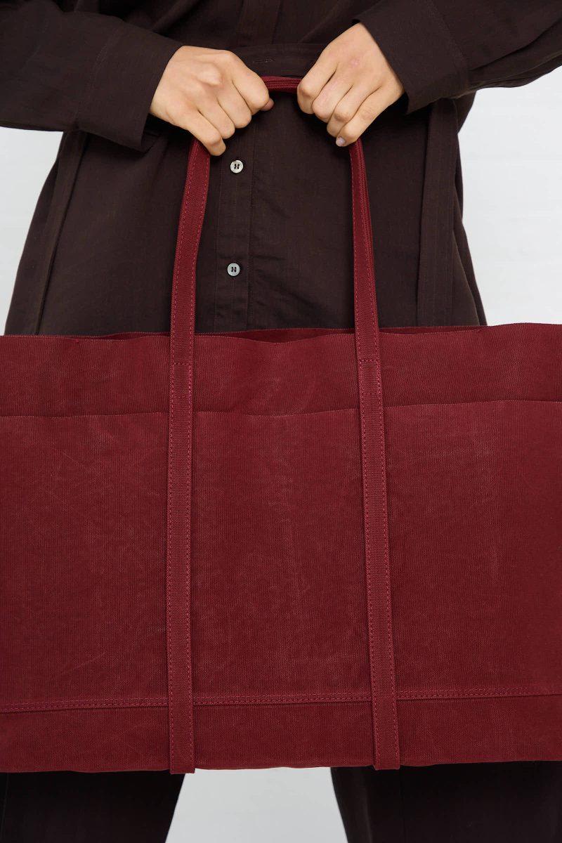 Amiacalva WashedCanvas6PocketsLargeTote Burgundy Oroboro 1150