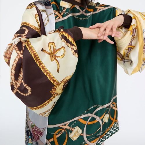 Bless Windy Silkscarves Top Green Brown Yellow Prints II Oroboro 4