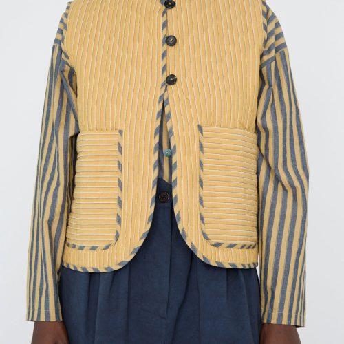 Cawley QuiltedCottonEllaVest MustardStripe Oroboro 1