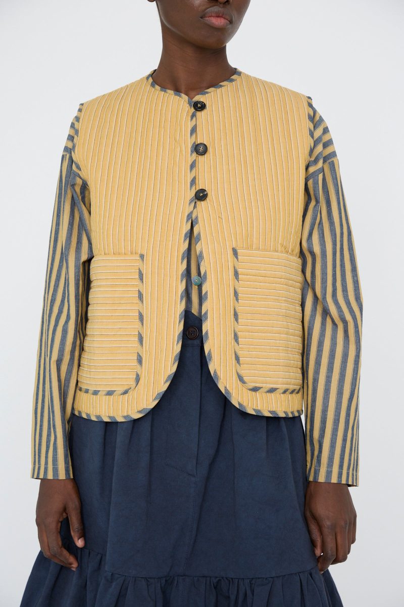 Cawley QuiltedCottonEllaVest MustardStripe Oroboro 1