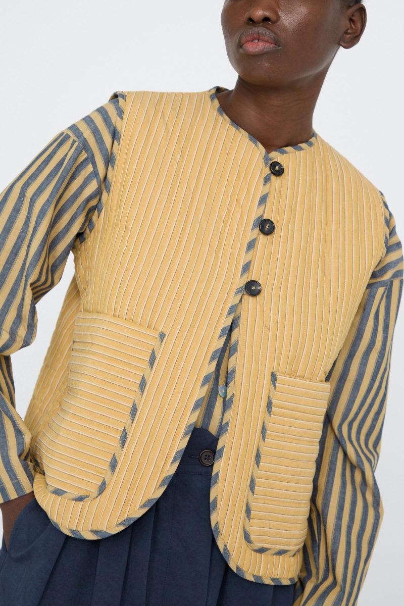 Cawley QuiltedCottonEllaVest MustardStripe Oroboro 2