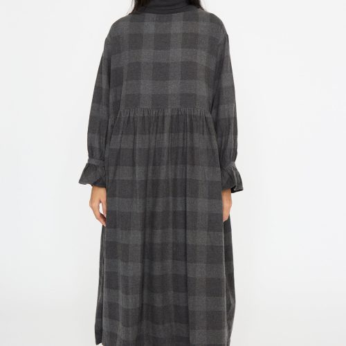 IchiAntiquites BlockCheckFlannelDress Charcoal Oroboro 1