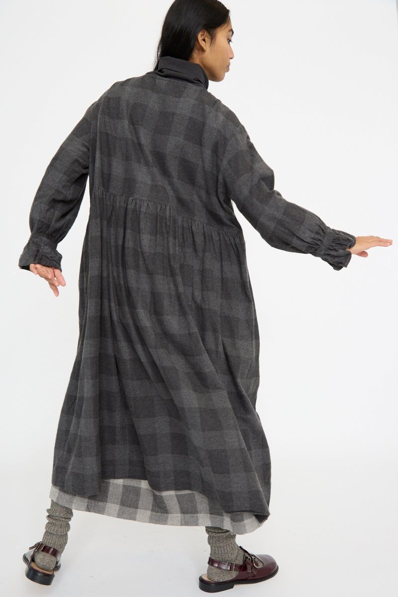 IchiAntiquites BlockCheckFlannelDress Charcoal Oroboro 10