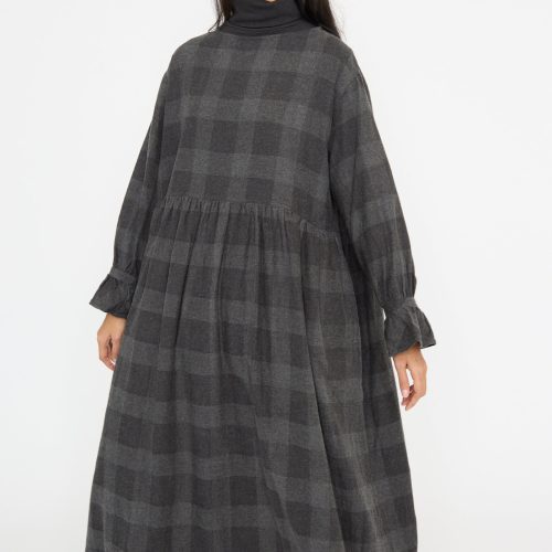 IchiAntiquites BlockCheckFlannelDress Charcoal Oroboro 2