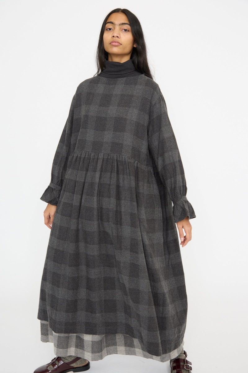 IchiAntiquites BlockCheckFlannelDress Charcoal Oroboro 2