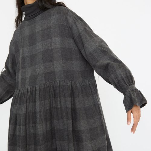 IchiAntiquites BlockCheckFlannelDress Charcoal Oroboro 3