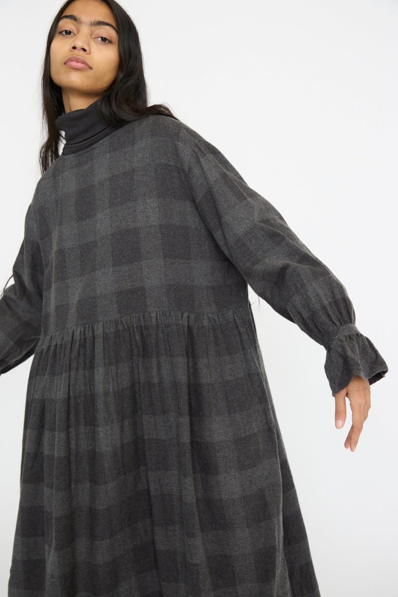 IchiAntiquites BlockCheckFlannelDress Charcoal Oroboro 3