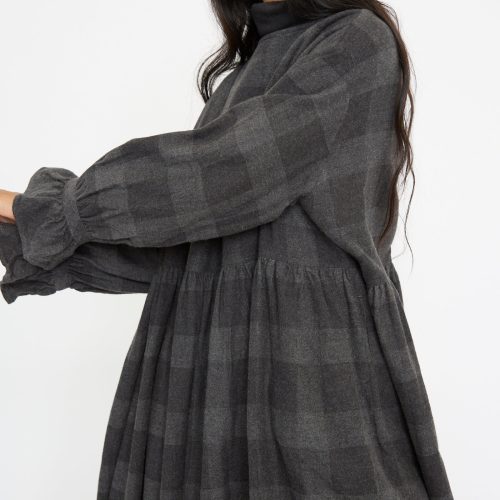 IchiAntiquites BlockCheckFlannelDress Charcoal Oroboro 4