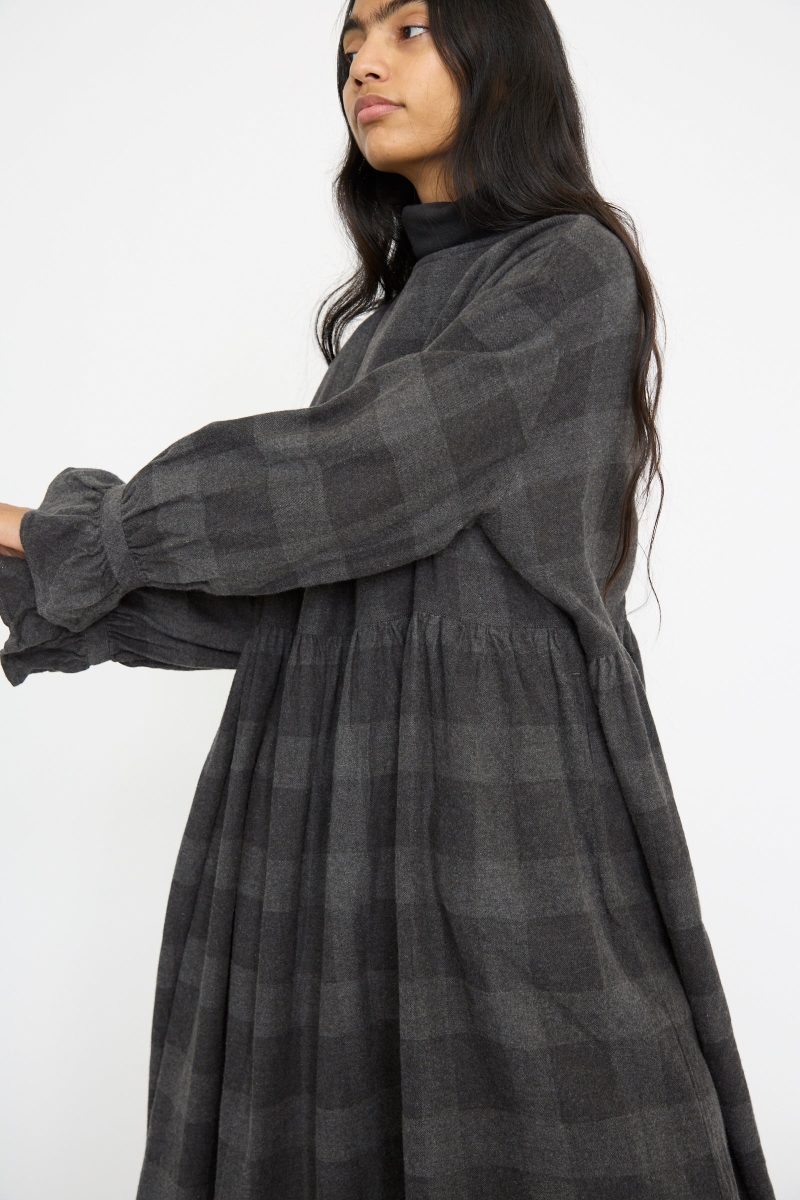 IchiAntiquites BlockCheckFlannelDress Charcoal Oroboro 4