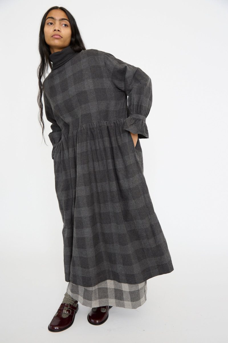 IchiAntiquites BlockCheckFlannelDress Charcoal Oroboro 5