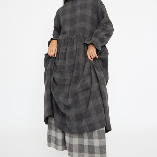 IchiAntiquites BlockCheckFlannelDress Charcoal Oroboro 7