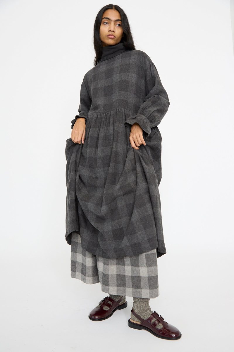 IchiAntiquites BlockCheckFlannelDress Charcoal Oroboro 7