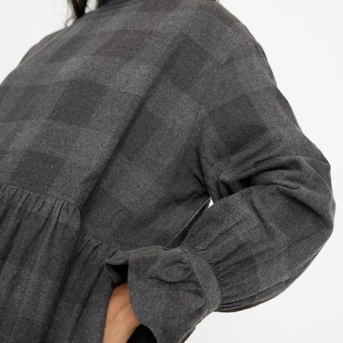 IchiAntiquites BlockCheckFlannelDress Charcoal Oroboro 8