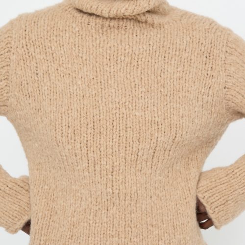 LaurenManoogian HandknitFunnelSweater Camel Oroboro 2