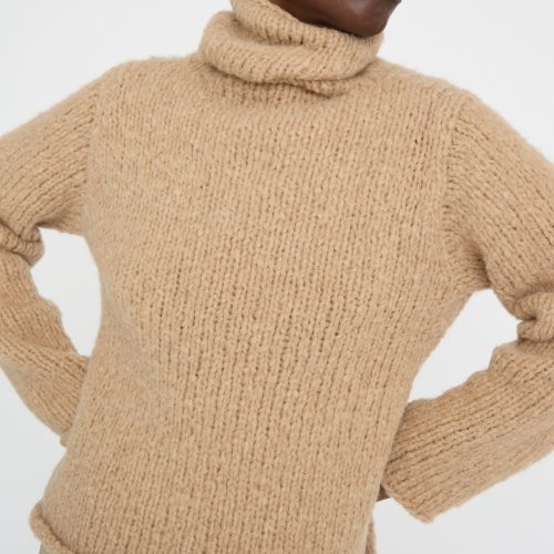 LaurenManoogian HandknitFunnelSweater Camel Oroboro 4