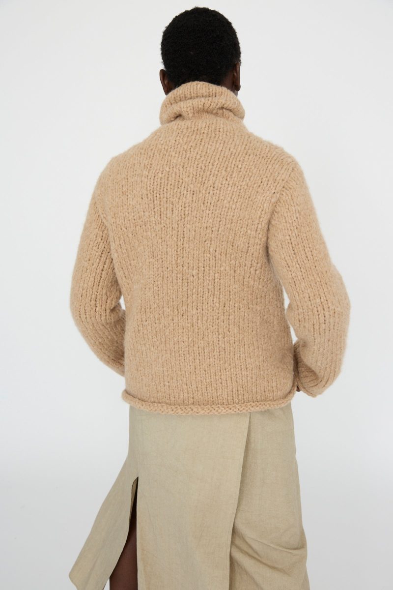 LaurenManoogian HandknitFunnelSweater Camel Oroboro 8