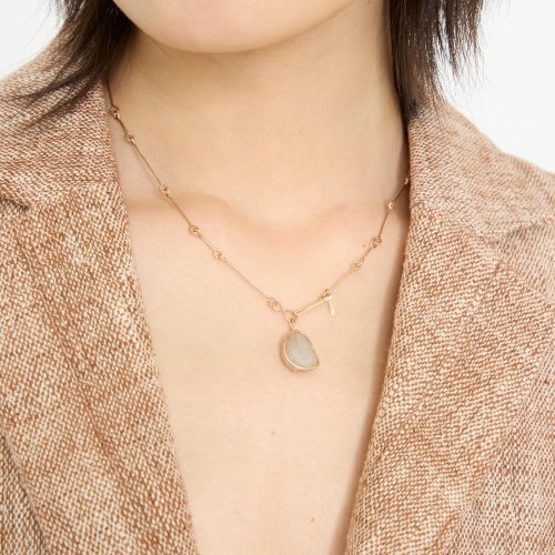 Mary MacGill 14K Floating Bone Chain Necklace Block Island Stone Oroboro 1