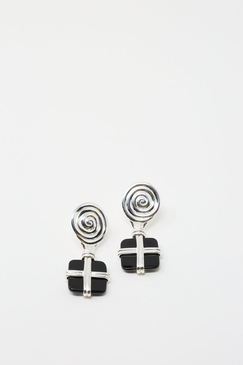 RejinaPyo SilverPlatedSquiggleEarrings BlackOnyx Oroboro 1