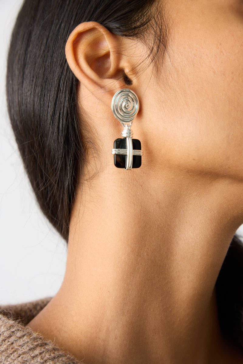 RejinaPyo SilverPlatedSquiggleEarringswithBlackOnyx Oroboro 1