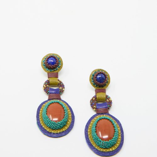 RobinMollicone DoubleStoneEarrings Lapis RedJasper Oroboro 1