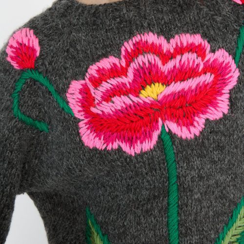 Sofio Gongli Sweater Red Pink Flowers Charcoal Oroboro 4