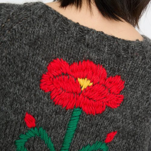 Sofio Gongli Sweater Red Pink Flowers Charcoal Oroboro 7