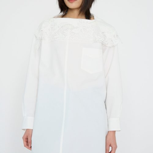 TogaArchives LaceBoatNeckShirt White Oroboro 1