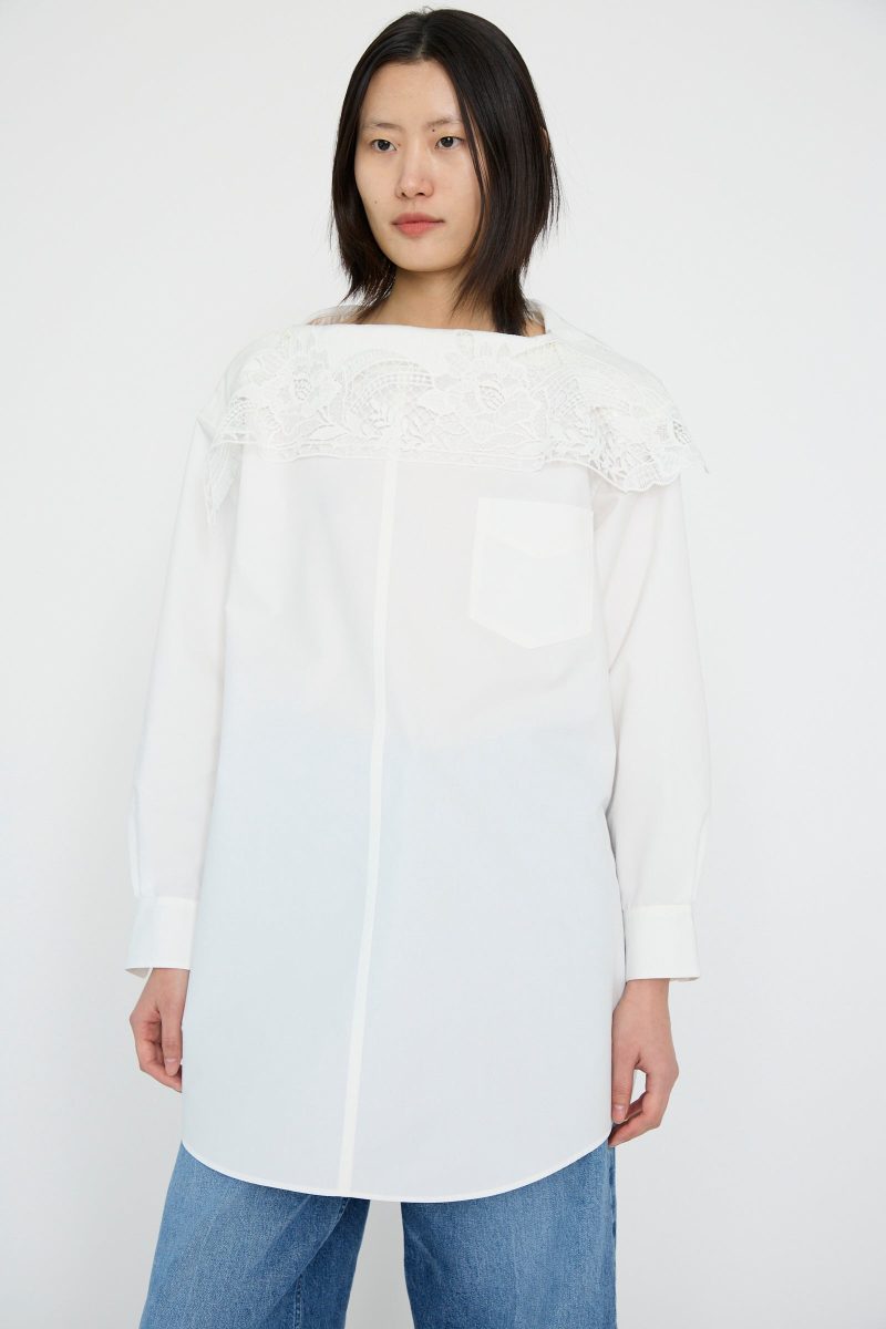 TogaArchives LaceBoatNeckShirt White Oroboro 1