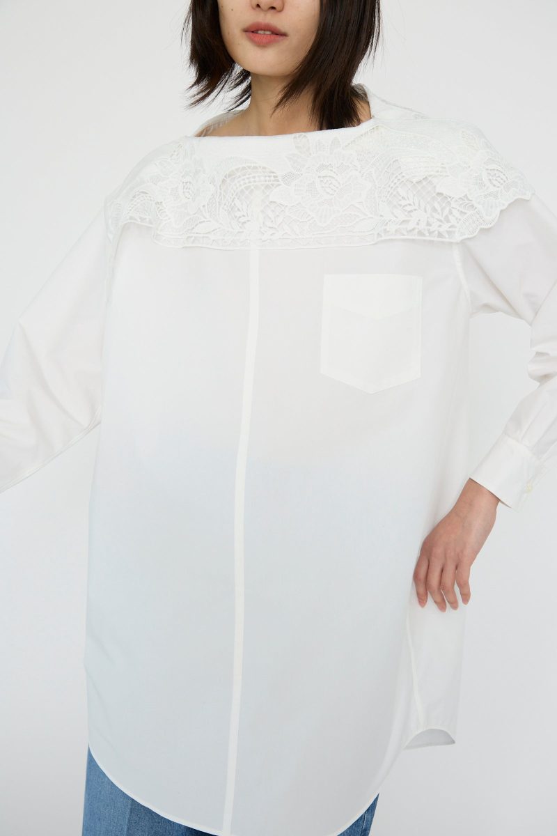 TogaArchives LaceBoatNeckShirt White Oroboro 2