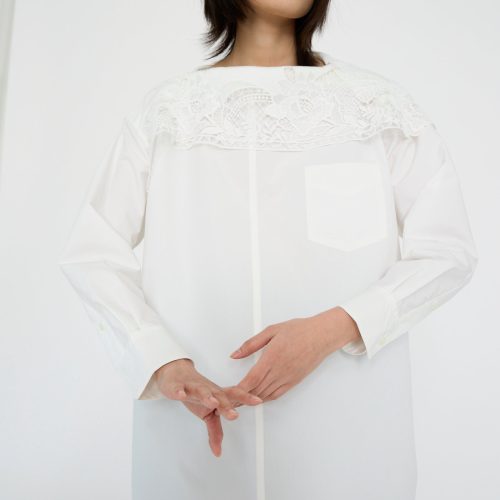 TogaArchives LaceBoatNeckShirt White Oroboro 4