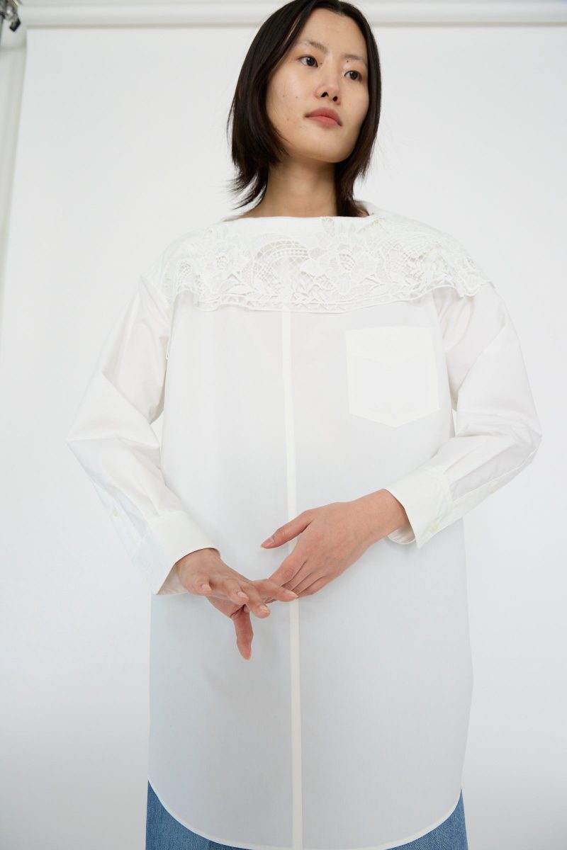 TogaArchives LaceBoatNeckShirt White Oroboro 4