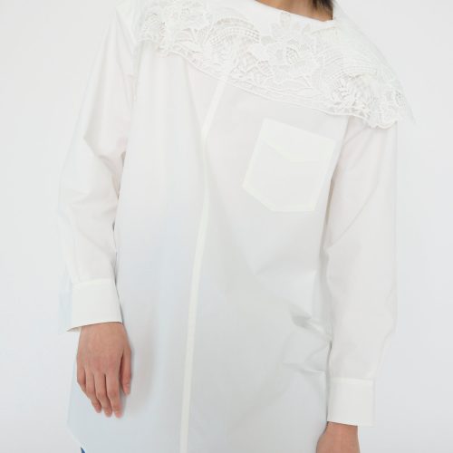 TogaArchives LaceBoatNeckShirt White Oroboro 5