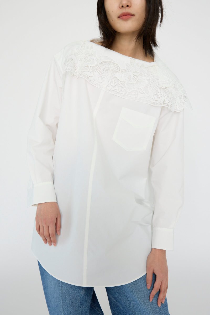 TogaArchives LaceBoatNeckShirt White Oroboro 5